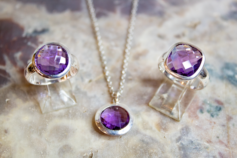 Silver and Purple Gemstone Necklace